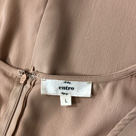 Entro V Neck Adjustable Knot Detail Cape Sleeve Zipper Dusty Rose Tan Dress L - Picture 9 of 14